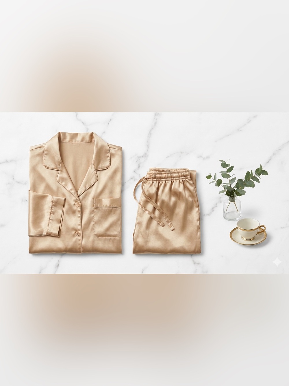 Valerie Stevens Gold Satin Pajama Set Petite Medium PM